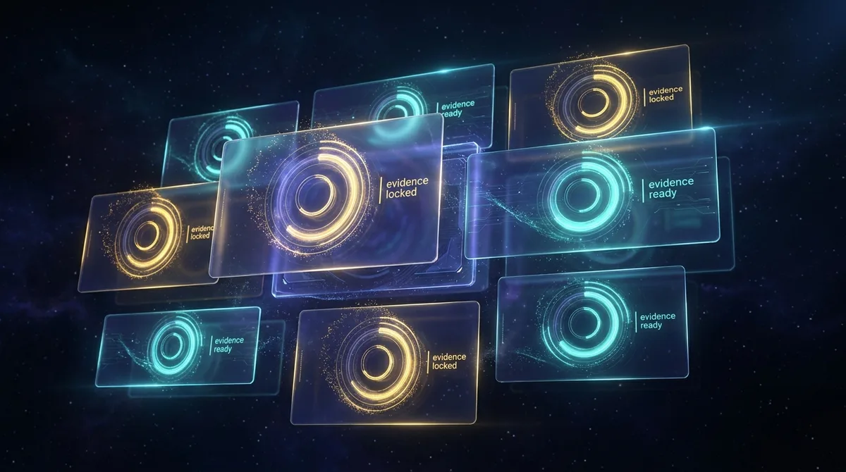 A competency evidence dashboard concept shows digital progress with glowing circular patterns for learning management.